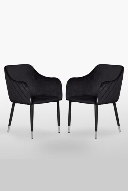 Life Interiors Set of 2 Verona Velvet Dining Chairs with Quilted Back & Black Legs - Modern Accent Chair with Silver Foot Caps - image 1