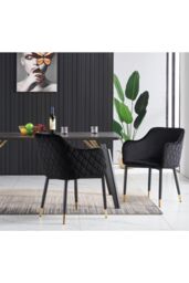 Life Interiors Set of 2 Verona Velvet Dining Chairs with Quilted Back & Black Legs - Modern Accent Chair with Silver Foot Caps - thumbnail 3