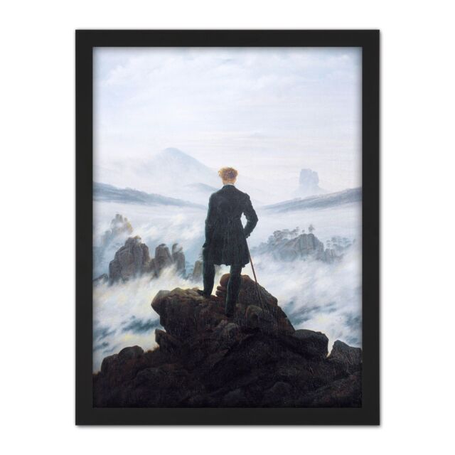"Artery8 Wall Art Print Friedrich Wanderer Above Sea Fog Painting Large Framed Wall Décor Art in Brown - Size: W18"" x H24""" - image 1
