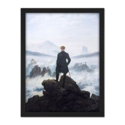 "Artery8 Wall Art Print Friedrich Wanderer Above Sea Fog Painting Large Framed Wall Décor Art in Brown - Size: W18"" x H24""" - thumbnail 1