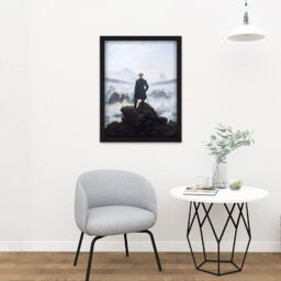 "Artery8 Wall Art Print Friedrich Wanderer Above Sea Fog Painting Large Framed Wall Décor Art in Brown - Size: W18"" x H24""" - thumbnail 2