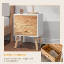 HOMCOM Bedside Table Set of 2, Bedside Cabinets with Pine Wood Legs, Natural - Size: 2 Pack - thumbnail 5