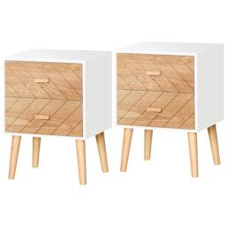 HOMCOM Bedside Table Set of 2, Bedside Cabinets with Pine Wood Legs, Natural - Size: 2 Pack - thumbnail 2