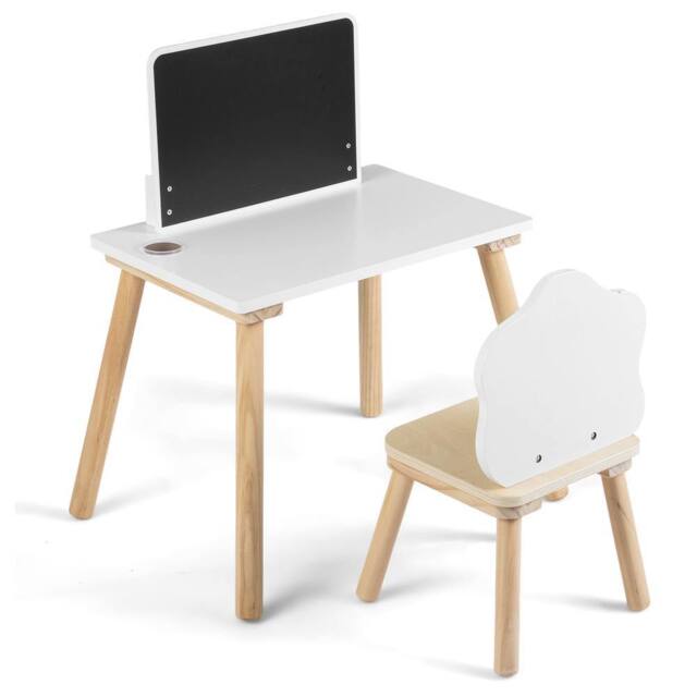 CASART Weaning Table & Chair Set with Chalkboard in White - image 1