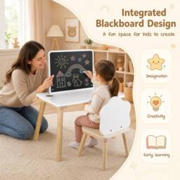 CASART Weaning Table & Chair Set with Chalkboard in White - thumbnail 6