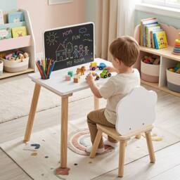 CASART Weaning Table & Chair Set with Chalkboard in White - thumbnail 3