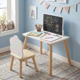 CASART Weaning Table & Chair Set with Chalkboard in White - thumbnail 4