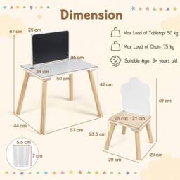 CASART Weaning Table & Chair Set with Chalkboard in White - thumbnail 2