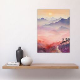"Artery8 Mist At Sunrise Over Purple Mountains Enchanting Watercolour Large Wall Unframed Art Poster Print Thick Paper 18X24 Inch - Size: W18"" x H24""" - thumbnail 4