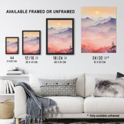 "Artery8 Mist At Sunrise Over Purple Mountains Enchanting Watercolour Large Wall Unframed Art Poster Print Thick Paper 18X24 Inch - Size: W18"" x H24""" - thumbnail 3