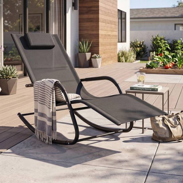 FORGEVIO Outdoor Rocking Chair Patio Lounge Chair in Black - image 1