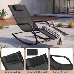 FORGEVIO Outdoor Rocking Chair Patio Lounge Chair in Black - thumbnail 4