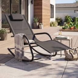 FORGEVIO Outdoor Rocking Chair Patio Lounge Chair in Black