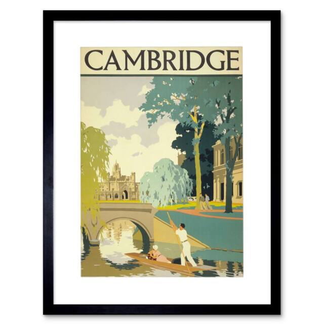 "Artery8 Travel Tourism Cambridge England Cam Punt Bridge Framed Wall Art Print - Size: W12"" x H16""" - image 1