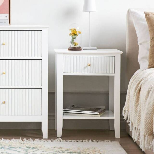 Wyld and Coco 1-Drawer Bedside Table White MDF with Gold Handle - image 1