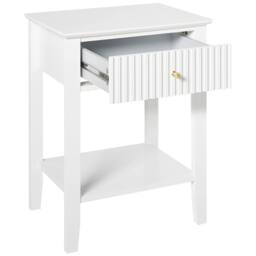 Wyld and Coco 1-Drawer Bedside Table White MDF with Gold Handle - thumbnail 5