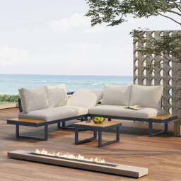 BTM 4-5 Seater Garden Furniture Outdoor Lounge Set with Reclining Seating in Beige - thumbnail 4