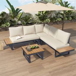 BTM 4-5 Seater Garden Furniture Outdoor Lounge Set with Reclining Seating in Beige - thumbnail 2