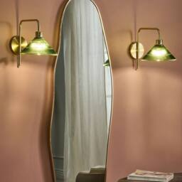 Wyld and Coco Set of 2 Wall Lamps - Gold Metal Base Ribbed Green Glass Shades