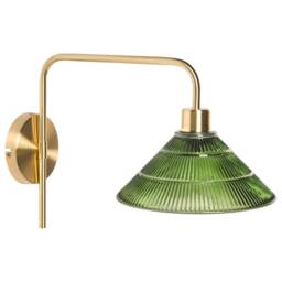 Wyld and Coco Set of 2 Wall Lamps - Gold Metal Base Ribbed Green Glass Shades - thumbnail 4
