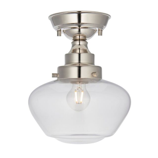 Loops Polished Nickel Semi Flush Ceiling Light Fitting & Clear Glass Shade Low Profile in Metallics - image 1