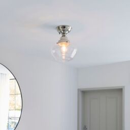 Loops Polished Nickel Semi Flush Ceiling Light Fitting & Clear Glass Shade Low Profile in Metallics - thumbnail 3