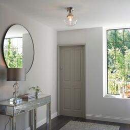 Loops Polished Nickel Semi Flush Ceiling Light Fitting & Clear Glass Shade Low Profile in Metallics - thumbnail 4