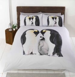 Rapport Home Penguin Polycotton Duvet Cover Set With Pillowcase in White - Size: King - thumbnail 1