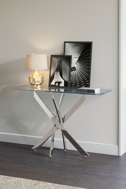 Living and Home 40cmD Stylish Tempered Glass Coffee Table Rectangular Dining Table with Chrome Cross Legs in Clear - image 1