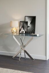 Living and Home 40cmD Stylish Tempered Glass Coffee Table Rectangular Dining Table with Chrome Cross Legs in Clear