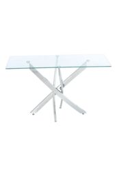 Living and Home 40cmD Stylish Tempered Glass Coffee Table Rectangular Dining Table with Chrome Cross Legs in Clear - thumbnail 4