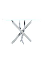 Living and Home 40cmD Stylish Tempered Glass Coffee Table Rectangular Dining Table with Chrome Cross Legs in Clear - thumbnail 5