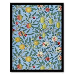 Artery8 Four Fruits Vibrant Pattern Vintage Framed Wall Art Print William Morris in Black - Size: A4 - thumbnail 1