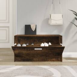 Berkfield Home Shoe Bench Smoked Oak 80x24x45 cm Engineered Wood in Brown - Size: 80 x 24 x 45 cm - thumbnail 3