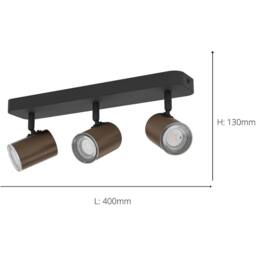 Loops Stylish Bronze & Black Triple LED Bathroom Ceiling Spotlight - thumbnail 4