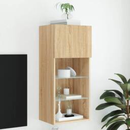 Berkfield Home TV Cabinet with LED Lights Sonoma Oak 40.5x30x90 cm in Tan - thumbnail 2