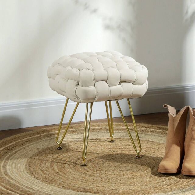 EONLION White Woven Velvet Foot Stool with Steel Legs - image 1