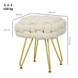 EONLION White Woven Velvet Foot Stool with Steel Legs - thumbnail 2