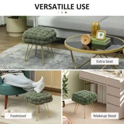 EONLION White Woven Velvet Foot Stool with Steel Legs - thumbnail 4