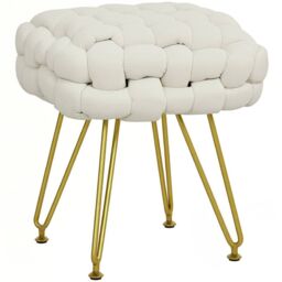 EONLION White Woven Velvet Foot Stool with Steel Legs - thumbnail 3