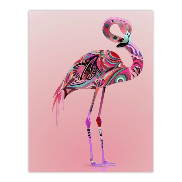 "Artery8 Tribal Flamingo Artwork Pink Animal Bird Lover Wall Art Print - Size: W18"" x H24""" - image 1