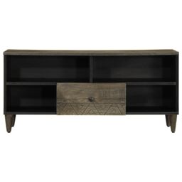 Berkfield Home TV Cabinet Black 100x33x46 cm Solid Wood Mango in Brown - Size: 100 x 33 x 46 cm - thumbnail 3