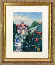 "Frames & Mirrors 4U Dahlias Mounted & Framed Print in Gold Dahlia Frame 14 x 12 Inch - Size: W14"" x H12""" - thumbnail 1