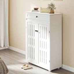 Levede Shoe Cabinet 5-Tier Door Entryway Storage Rack Organizer Cupboard in White - thumbnail 2