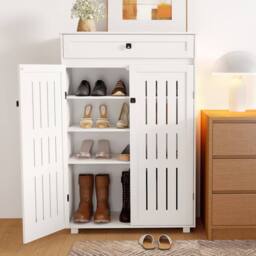 Levede Shoe Cabinet 5-Tier Door Entryway Storage Rack Organizer Cupboard in White - thumbnail 3