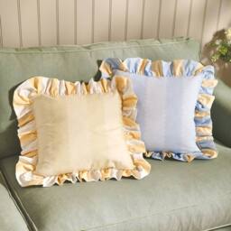 Wylder Birdie Stripe 100% Cotton Ruffle Cushion in Light Blue - Size: 45 cm x 45 cm - thumbnail 4