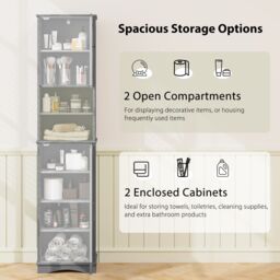 "Costway 67"" Tall Bathroom Cabinet Freestanding Storage Cabinet-Grey in Grey" - thumbnail 3