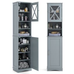 "Costway 67"" Tall Bathroom Cabinet Freestanding Storage Cabinet-Grey in Grey" - thumbnail 5