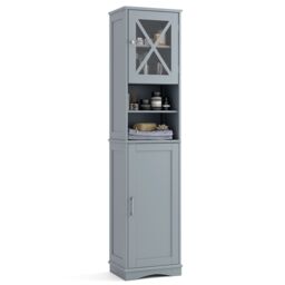 "Costway 67"" Tall Bathroom Cabinet Freestanding Storage Cabinet-Grey in Grey"