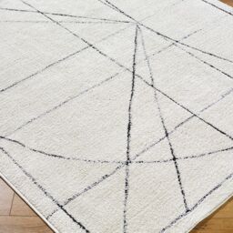 Livabliss Galey Alix Architect V-Modern Ivory Black Graphic High Pile Living Dining Bedroom Rug - Size: 160 cm x 215 cm - thumbnail 6